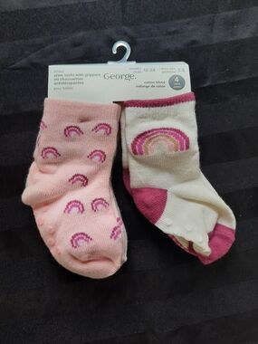 George Pink & Cream Rainbow Gripper Socks - Pack of 2